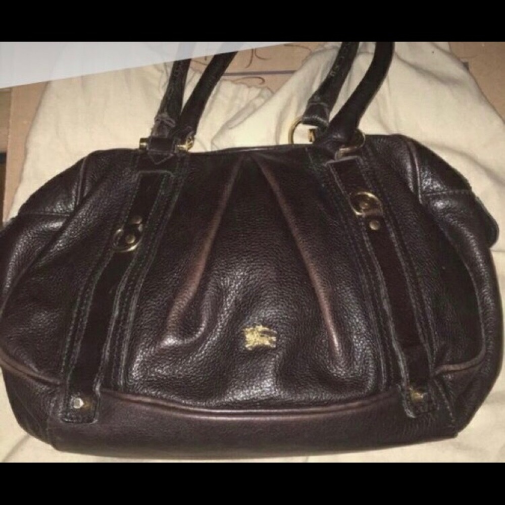 - Burberry Brown Leather Knight Satchel tote